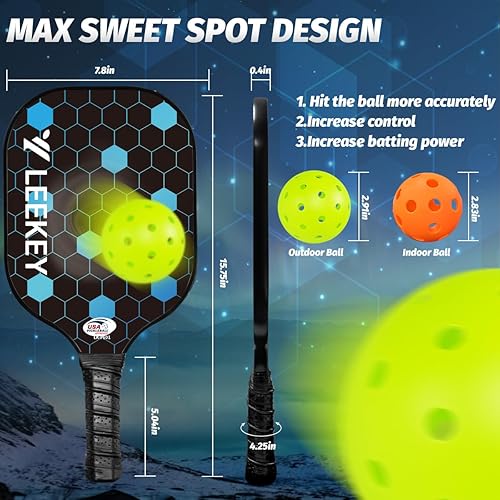 Miniatura 5 de LEEKEY Pickleball Paddles Set of 2 - USAPA Approved Fiberglass Pickleball Racket, Racquet Made of Polypropylene Honeycomb Core,Lightweight Design