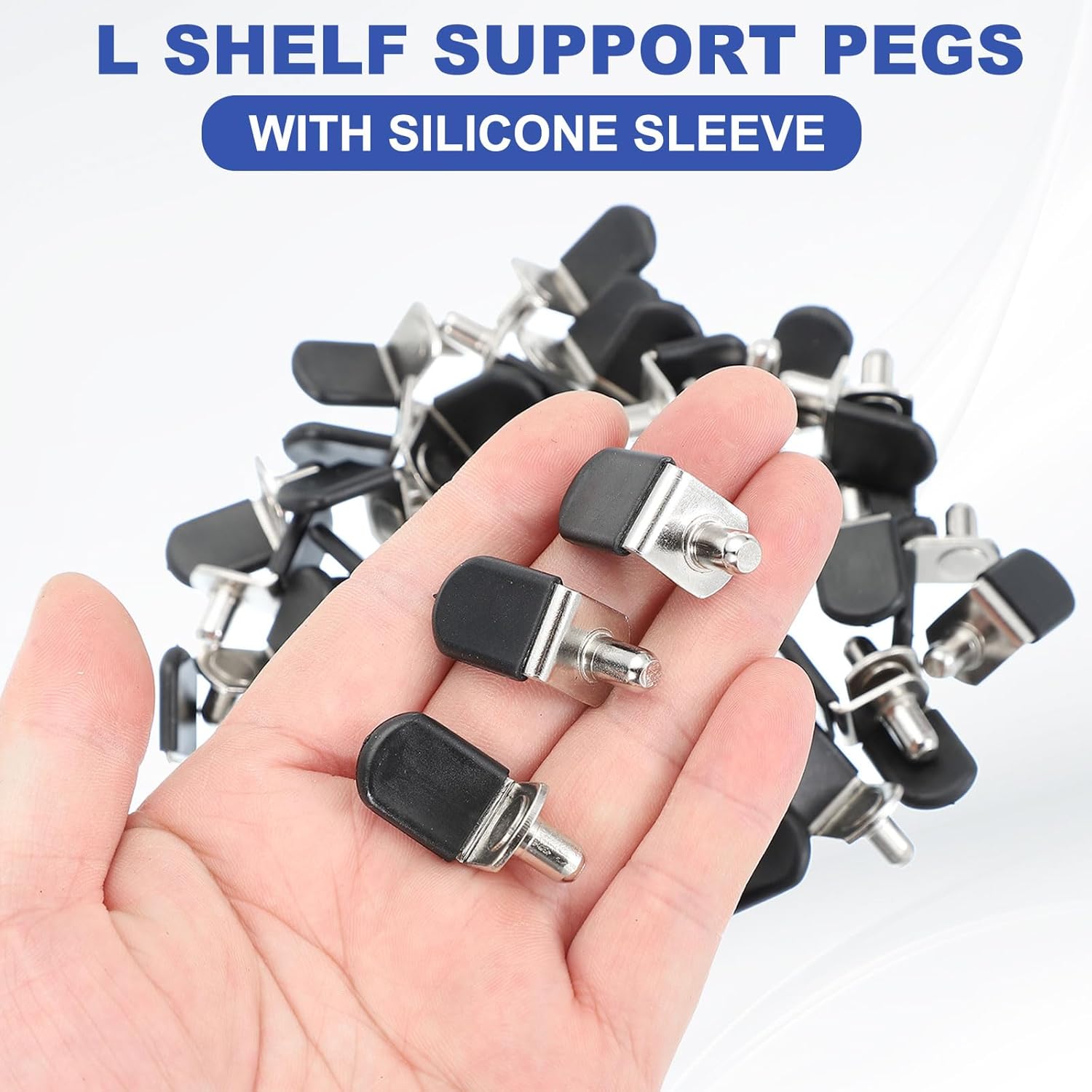 MECCANIXITY 6mm l Shelf Pins, l Shelf Support Pegs, Shelf Brackets L-Shaped Clips with Silicone Sleeve for Kitchen Bookcase Closet Shelf Shelves Cabinet Furniture Support Silver, Pack of 50