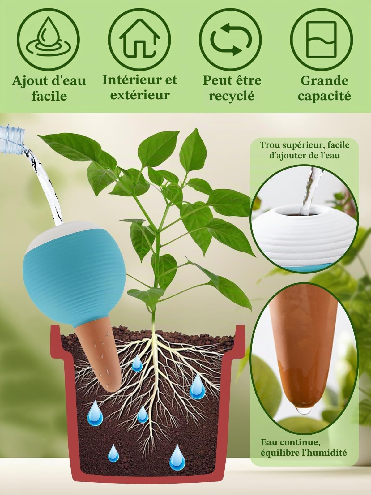 Kalolary 8 Pcs Irrigation Goutte à Goutte Kit 4 Couleurs | Grands Globes d'arrosage pour Plantes, Pointes d'arrosage Systèmes D'irrigation Automatique pour Plantes Jardin, Extérieur
