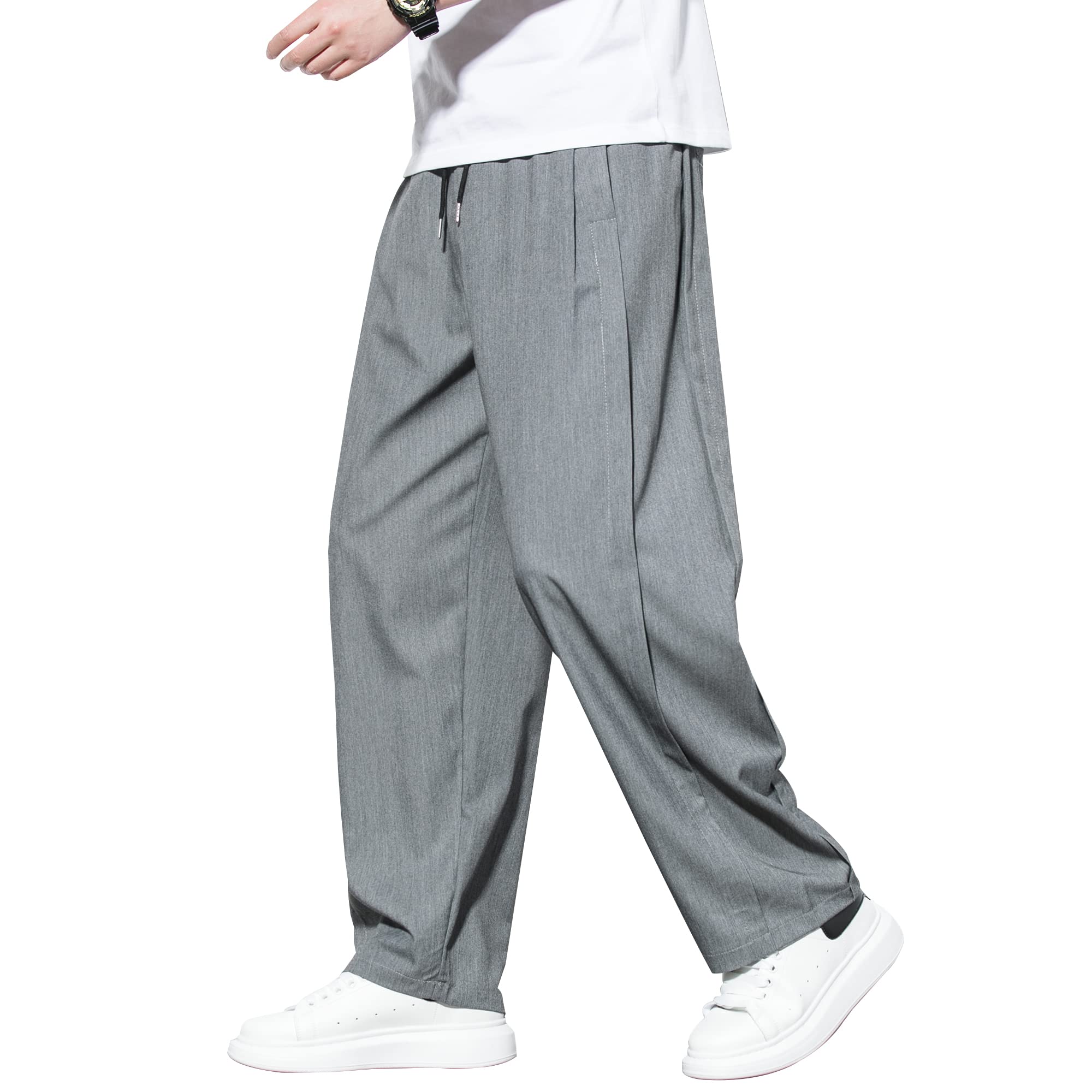 [HMT] ワイドパンツ メンズ ズボン 夏用 ストレートパンツ 冷感 夏服 ャンブレー ずぼん 大きいサイズ ボトムス 上品 ピンタック ロング丈 イージーぱんつ ゆったり 春 夏 秋