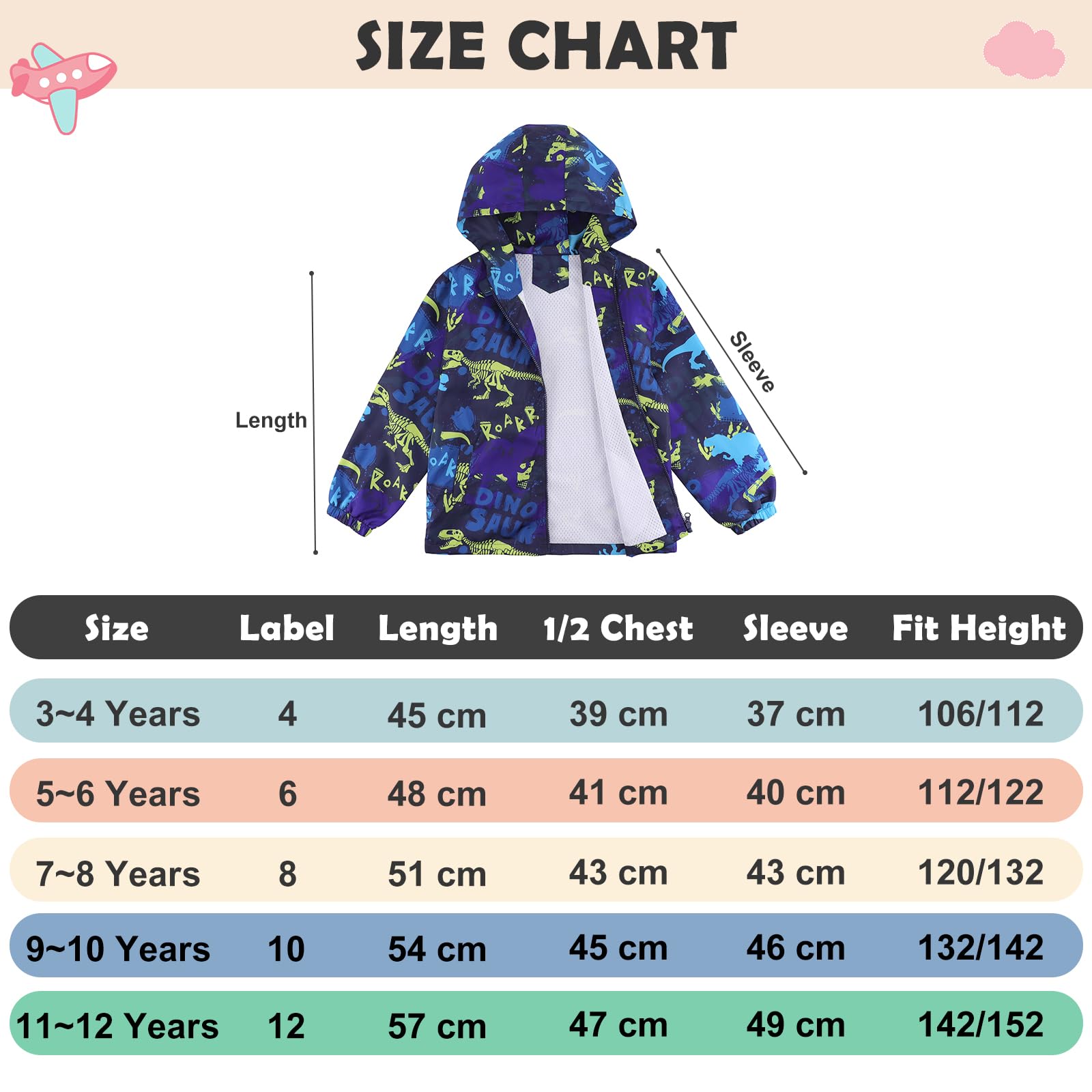LACOFIA Veste Imperméable Enfant Garçon Veste Coupe Vent à Capuche Blouson de Pluie Léger Doublé de Maille pour Enfants 3~12 ans