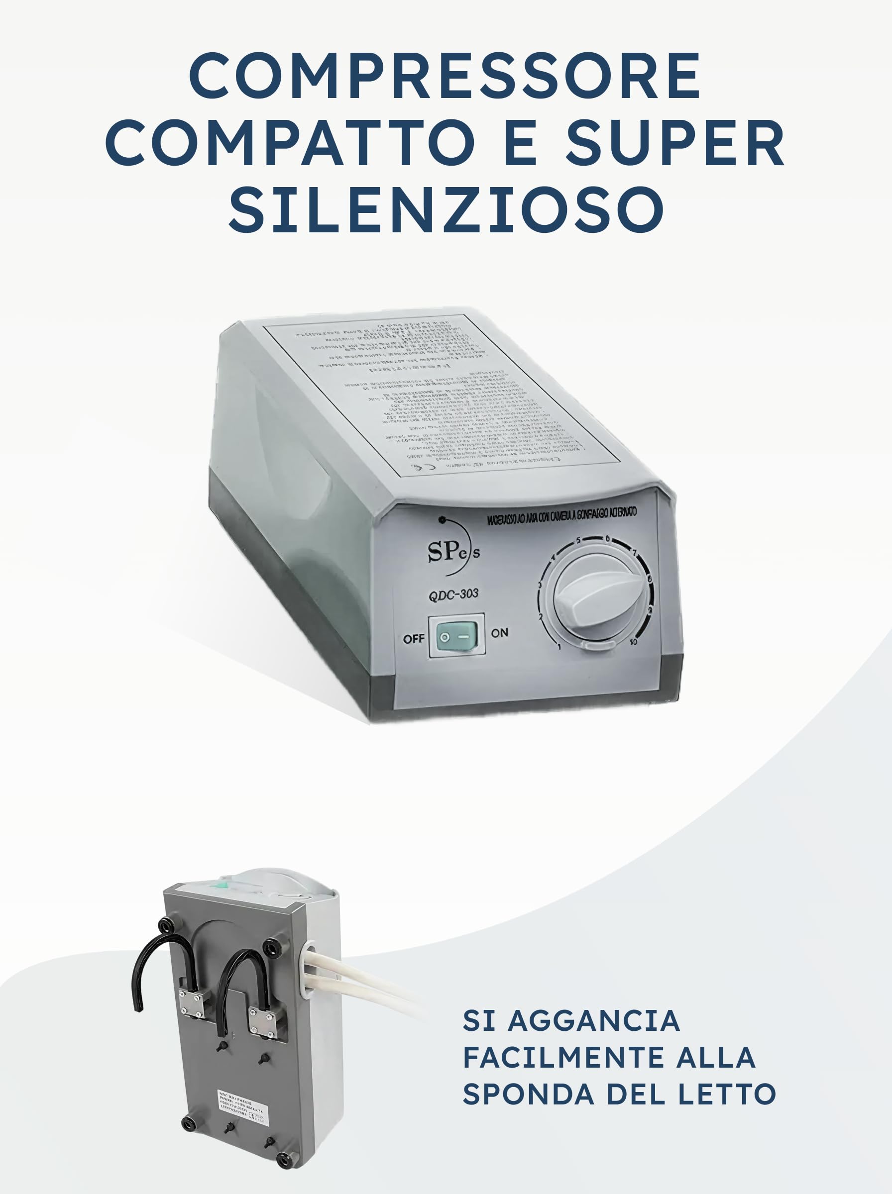 SPES Materasso Antidecubito ad Aria con Compressore Silenzioso - Kit Completo a 130 Celle Alternate per Prevenzione Piaghe - PVC Medico Ignifugo Spesso (0,32mm) e Motore Regolabile (Portata 135kg)