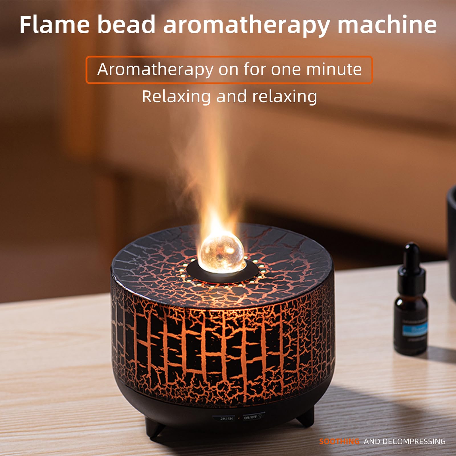 Difusor esencial Volcano: Difusor de aceite de 10.1 fl oz con luz de llama de 7 colores, humidificador de aroma de apagado automático con control remoto para habitación grande 2
