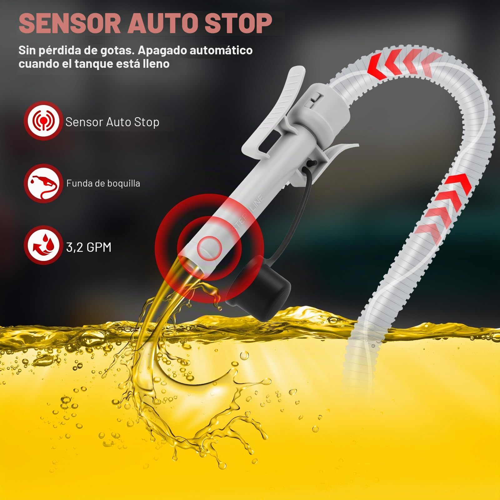 Bomba de Transferencia de Combustible con Sensor de Parada Automática Bomba de Combustible Eléctrica 12 V con USB-C para Transferencia de Gasolina Diésel (12 L/min) para Coche Autocaravana Generador