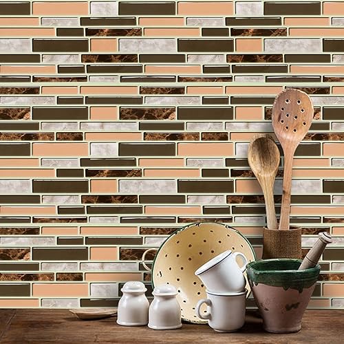 Miniatura 9 de Loseta en muro adhesiva de color gris y marrón para cocina, papel tapiz removible de 11.8 x 393.7pulgadas, papel adhesivo para baño, papel tapiz de