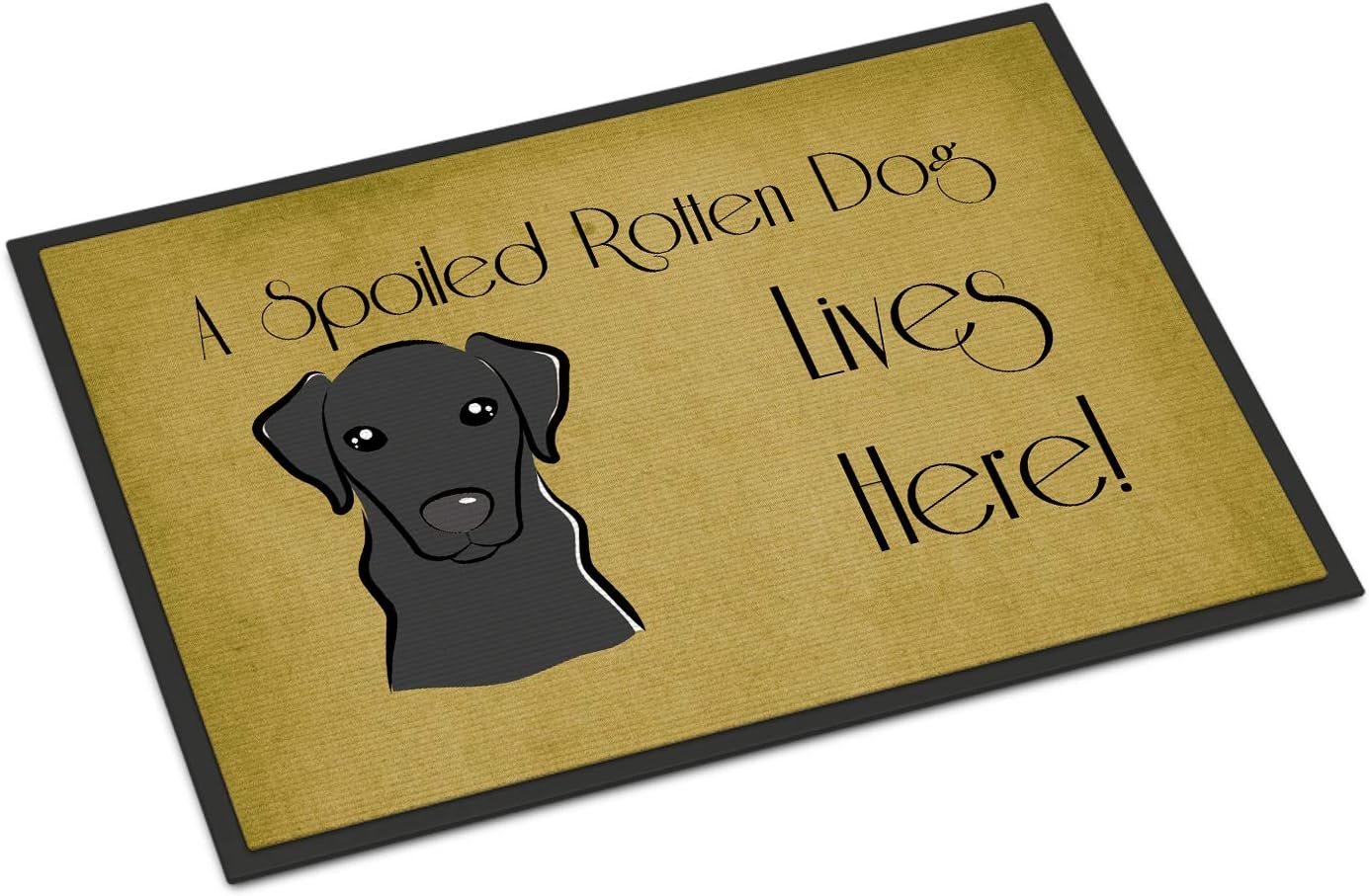 Caroline's Treasures BB1483MAT Black Labrador Spoiled Dog Lives Here Doormat 18x27 Front Door Mat Indoor Outdoor Rugs for Entryway, Non Slip Washable Low Pile, 18H X 27W