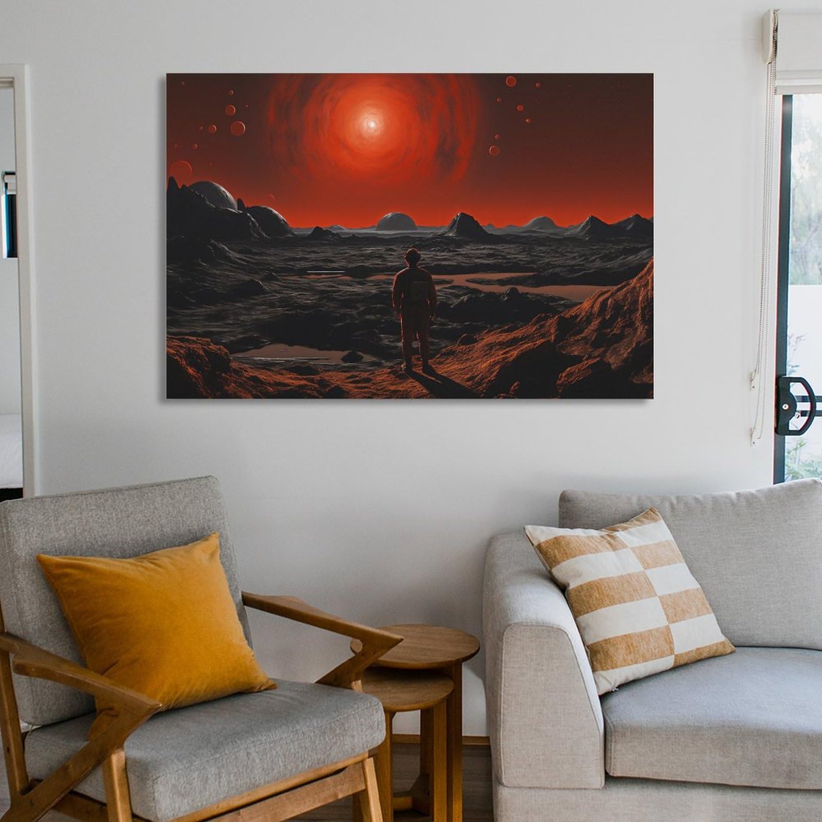 Inquietante spazio deserto tela Wall Art per camera da letto Red Sun Fantascienza Fantasy Wall Decor Poster per camera estetica