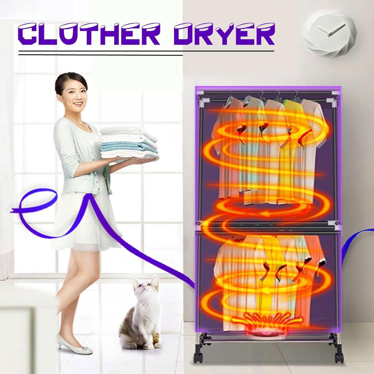 Electric Clothes Dryer, Folding Double Household Drying Rack, Efficient Indoor Portable Quick Silent Dryer, 1000w Large Capacity 15kg Timer Dryer Wardrobe for Drying Clothing