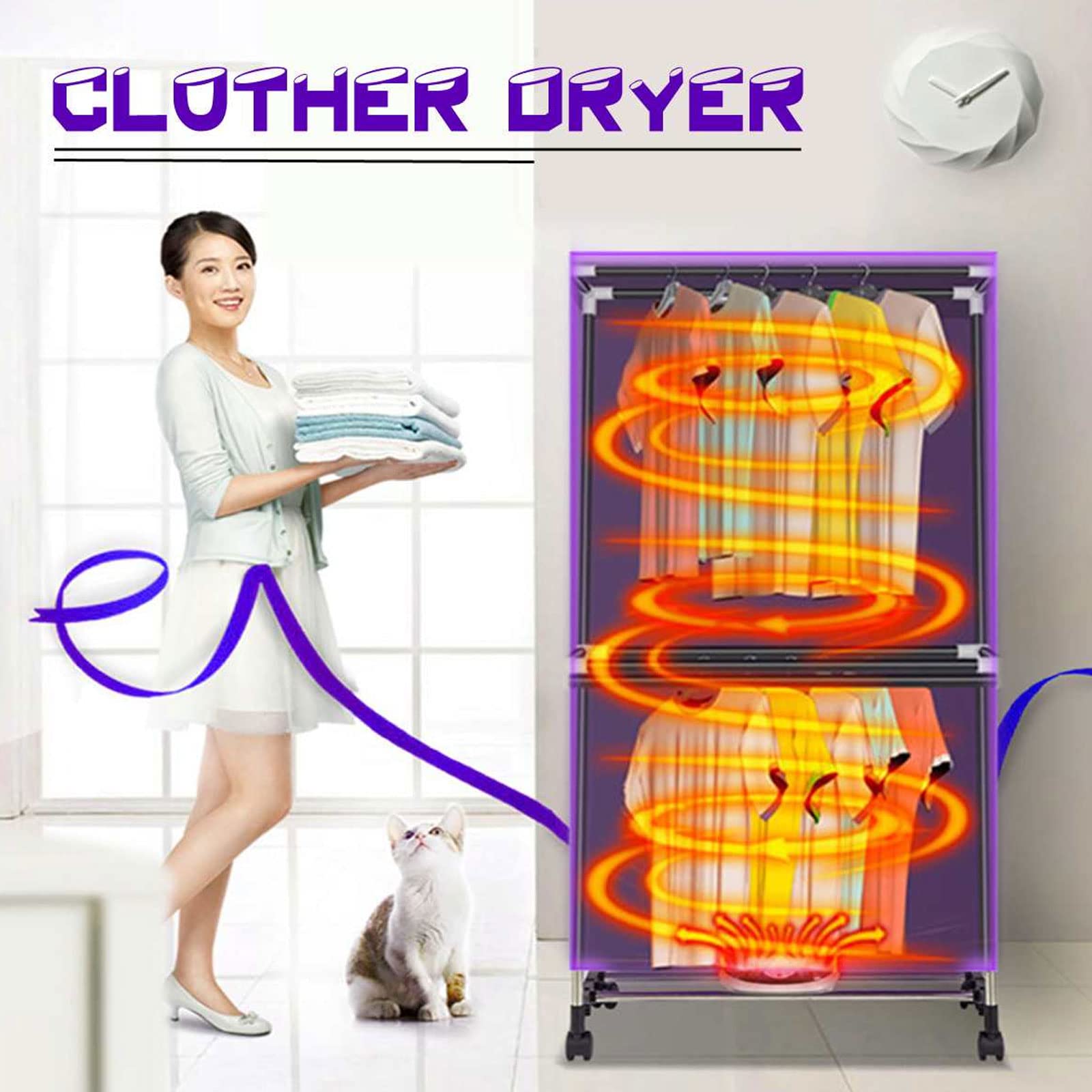 Secador de ropa portátil de interior de 1000 W, eficiente, plegable, doble tendedero, gran capacidad, 15 kg, temporizador, armario secador para secado rápido y silencioso de ropa, hogar, eléctrico