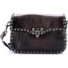 Pre-Loved Rolling Rockstud Crossbody Bag Leather with Cabochons Medium, Black