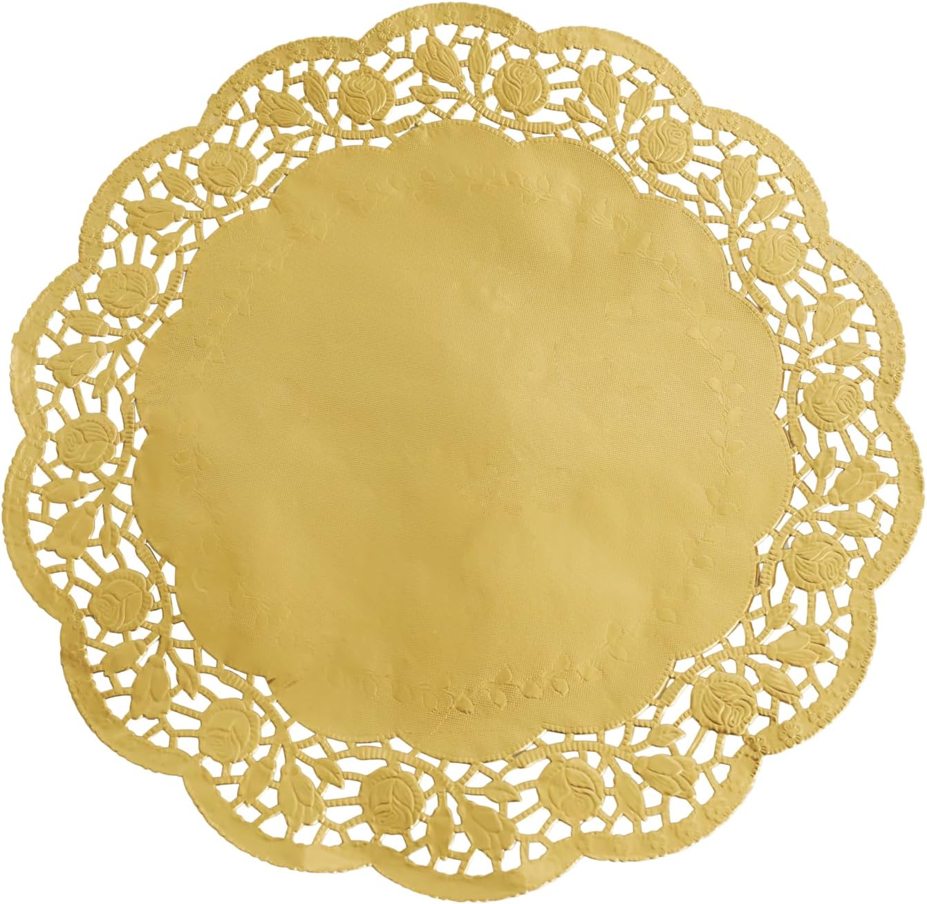 Phantomon 200 Pcs 14 Inch Gold Lace Paper Doilies Disposable Gold Foil Placemats for Cakes, Dessert Display, Dining Table, Weddings, Birthday Parties