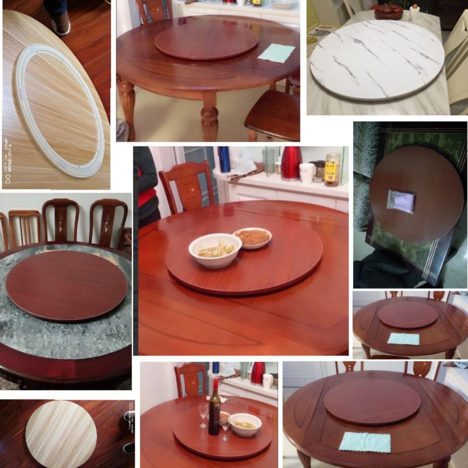 Cichy drewniany gramofon 50 cm, gładka obrotowa taca do serwowania przekąsek serowych i przystawek, idealna na blat kuchenny i spiżarnię, biała