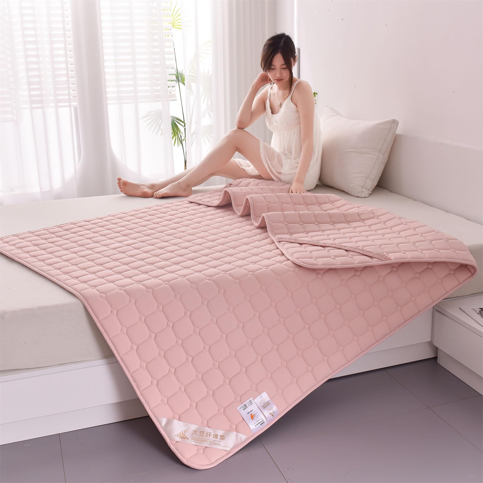 Odot Protector de Colchón Acolchado Color Sólido, Protectores de Colchón Funda de Colchón con 4 Bandas Elásticas Cubre Colchón Suave Comodo Sábana Protectora para Cama (200x220cm,Rosa C)