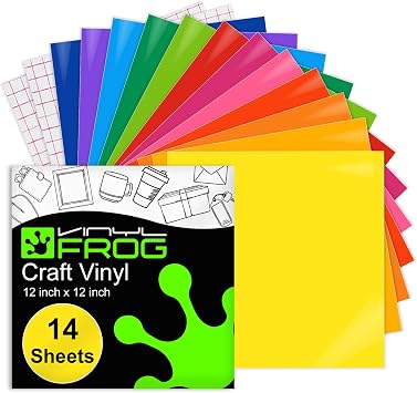 VINYL FROG Permanent Vinyl Bundle 12x12 Glossy Adhesive Vinyl 14 Sheets 12 Self Adhesive Vinyl+2 Transfer Tape for Home Decor Birthday Party Mug DIY Gift
