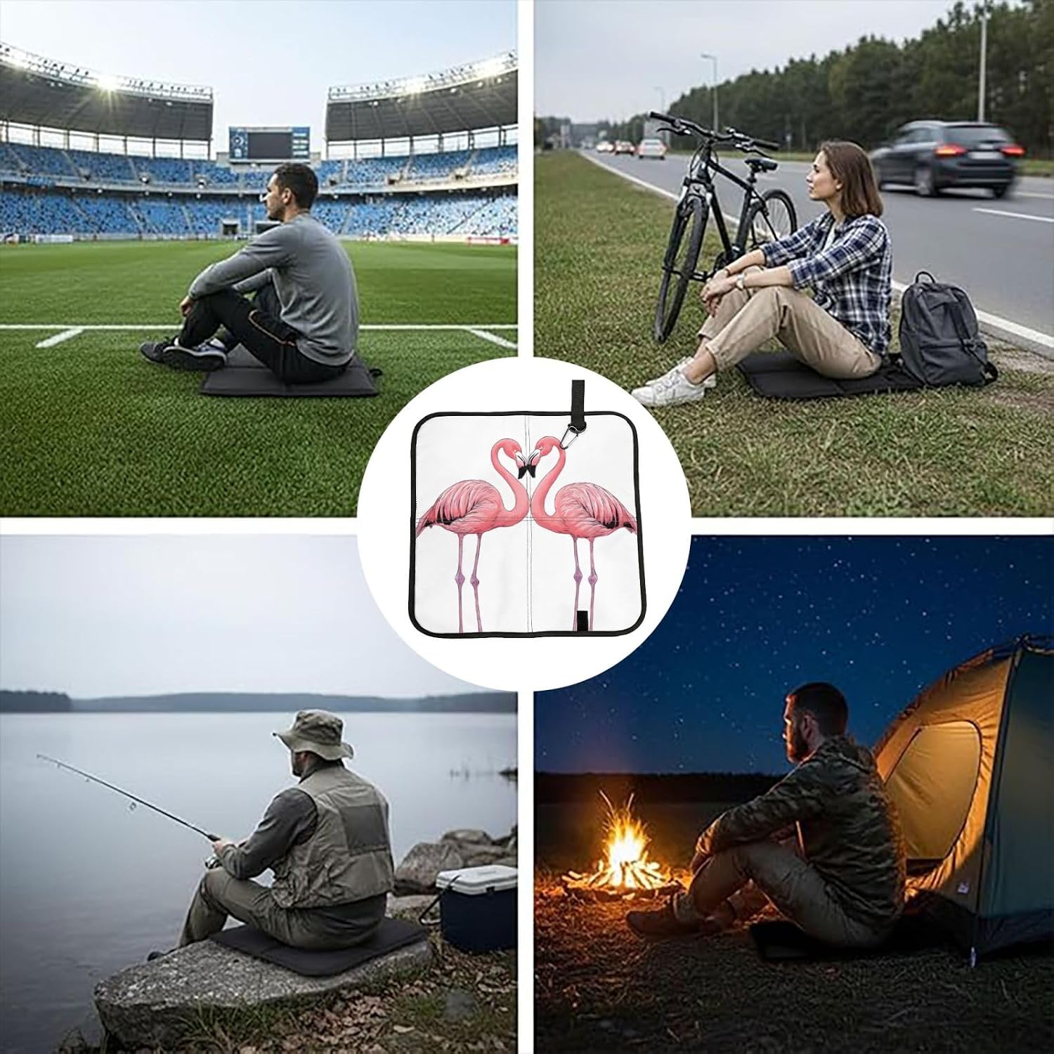 (Ink Flamingos) Sitting Pad Foldable Seat Cushion Lightweight Camping Seat Mat with Hook for Outdoor Hiking Picnic Camping