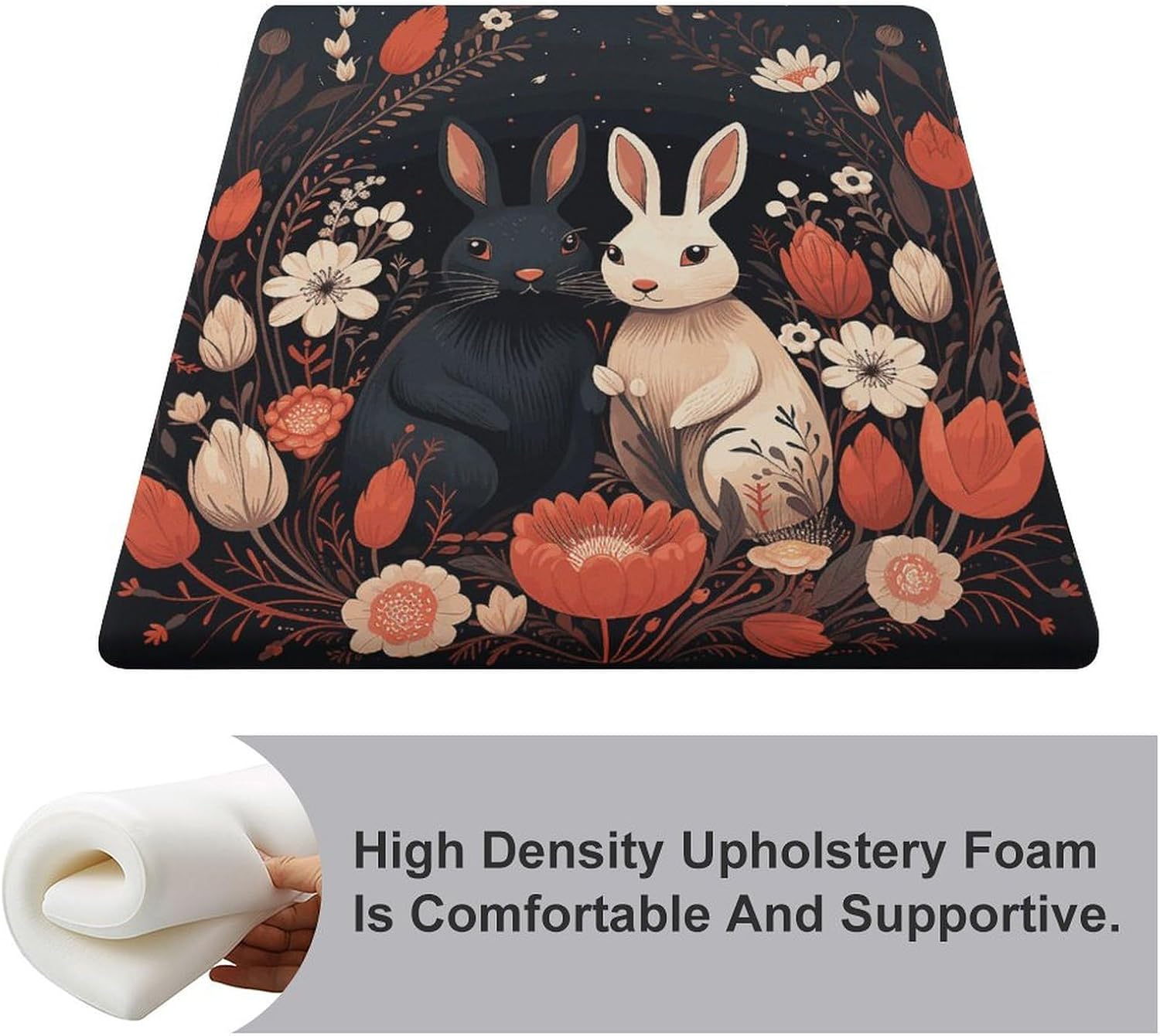Cartoon Rabbit Couple Chair Cushion Floor Pillow Stool Cushion | Cushions with Removable Cover with Square Memory for for Chair Living Room Balcony Office Sofa,13.8*15*1.2 Inch