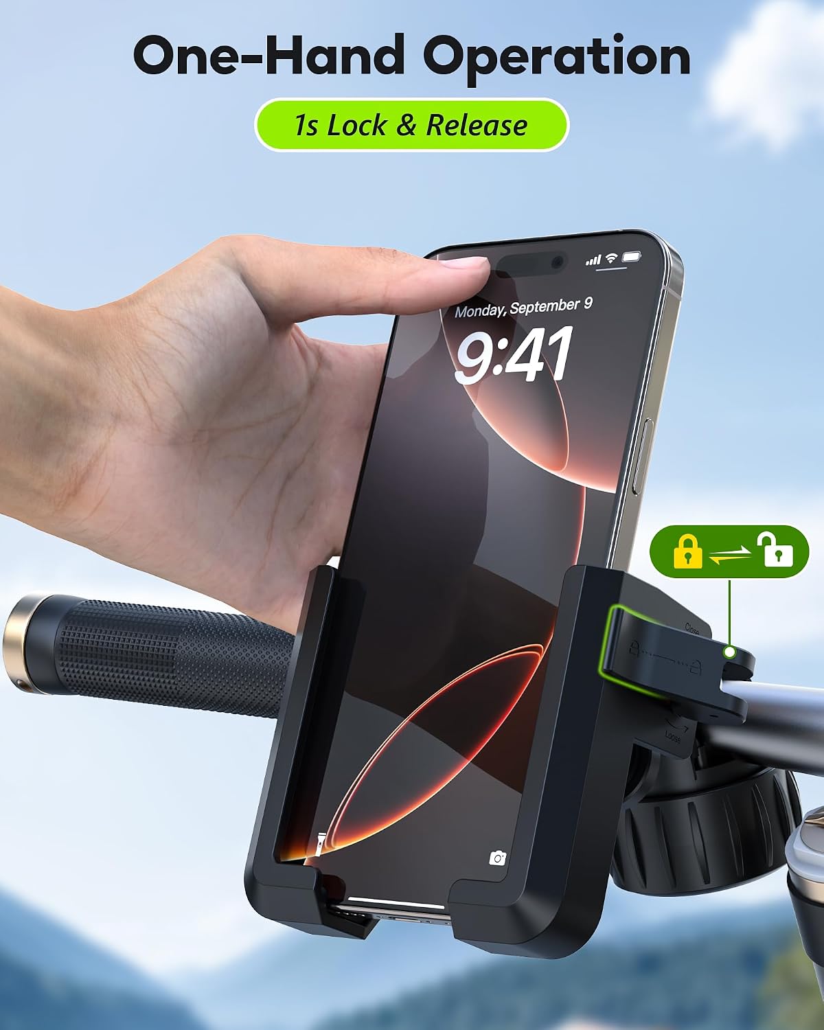 NTMY 2024 Upgraded Bike Phone Mount, [Military Grade Protection] Universal Bike Phone Holder [Secure Lock] Adjustable Handlebar Cell Phone Holder for Bike Bicycle Scooter Fit for iPhone & Android