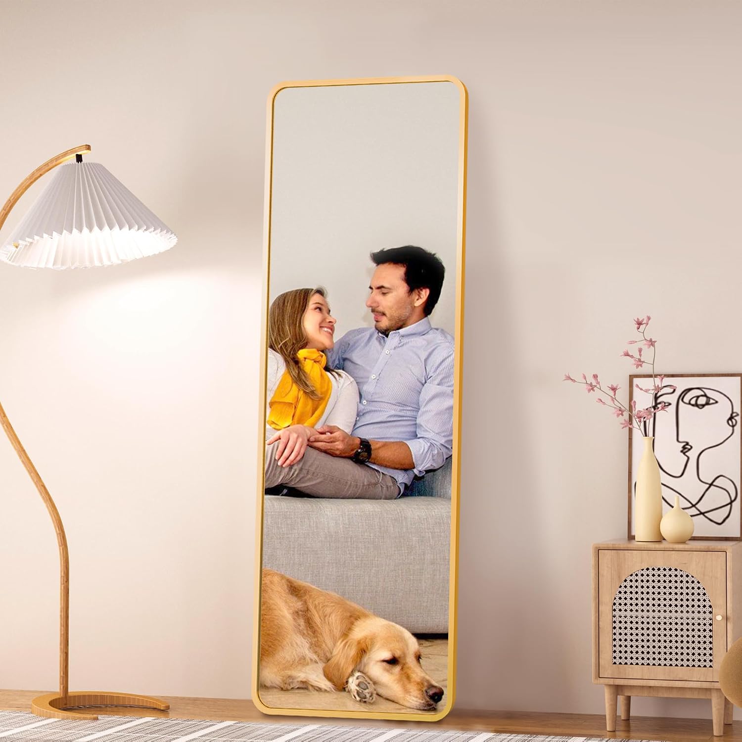 GlasFlength 57"x20" Full Length Mirror Rectangle Body Dressing Floor Standing Mirrors for Bedroom & Cloakroom, Gold