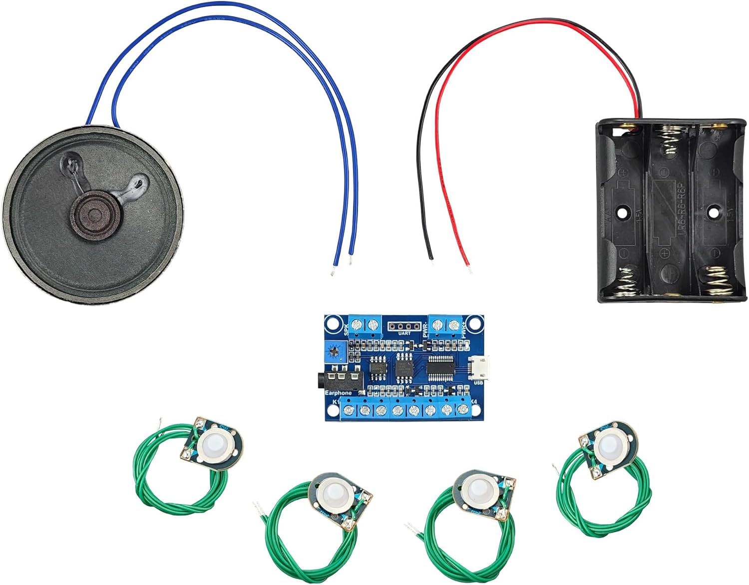 USB Recording Module (Multi Sound Files per Button) with Buttons, Speaker and Battery Box