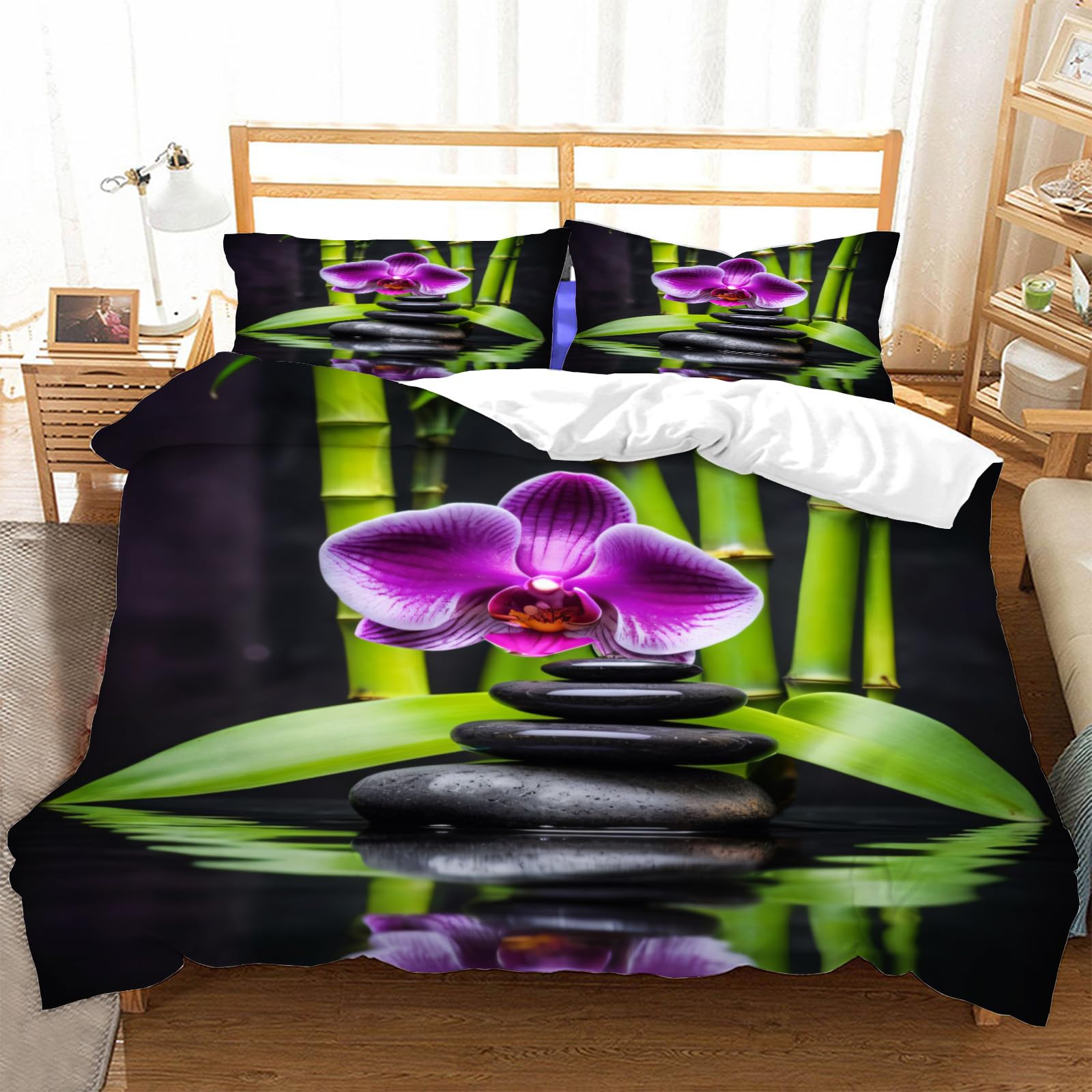 Parure de lit 240x260 cm zen en microfibre premium douce et résistante avec fermeture éclair