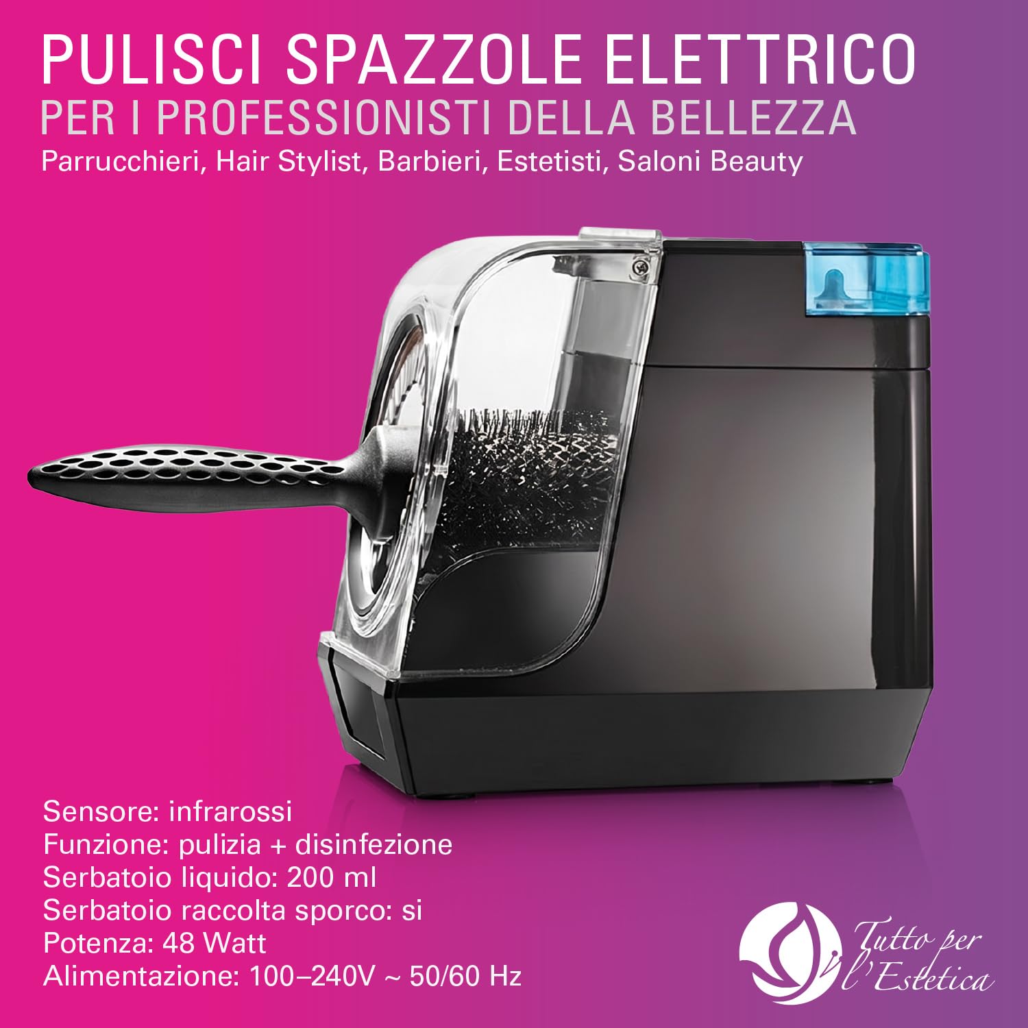 Pulisci Spazzola per Capelli Elettrico Automatico - Igienizzante Spazzole Parrucchiere Professionale per Salone e Barbieri - Macchina Sterilizzatrice a Infrarossi con Serbatoio Liquido Disinfettante