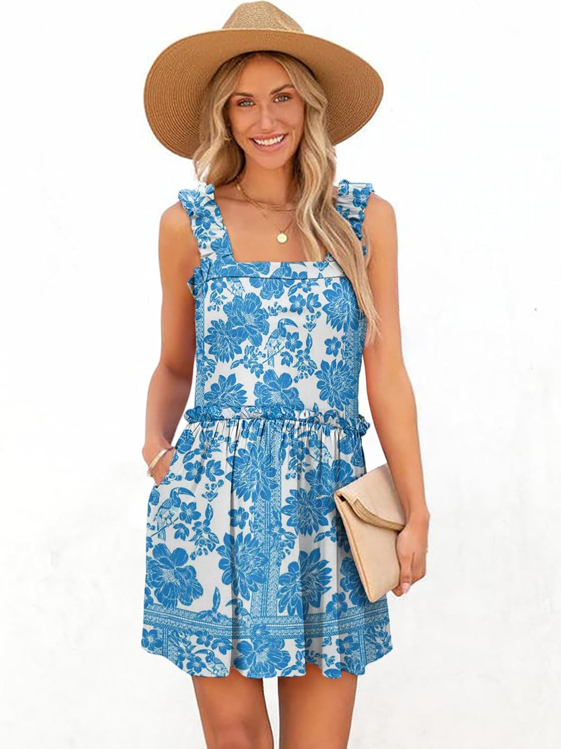 Women's Floral Summer Mini Dresses Ruffle Straps Boho Tiered Babydoll Tank Sundress Beach Vacation Short Dresses - Image 4