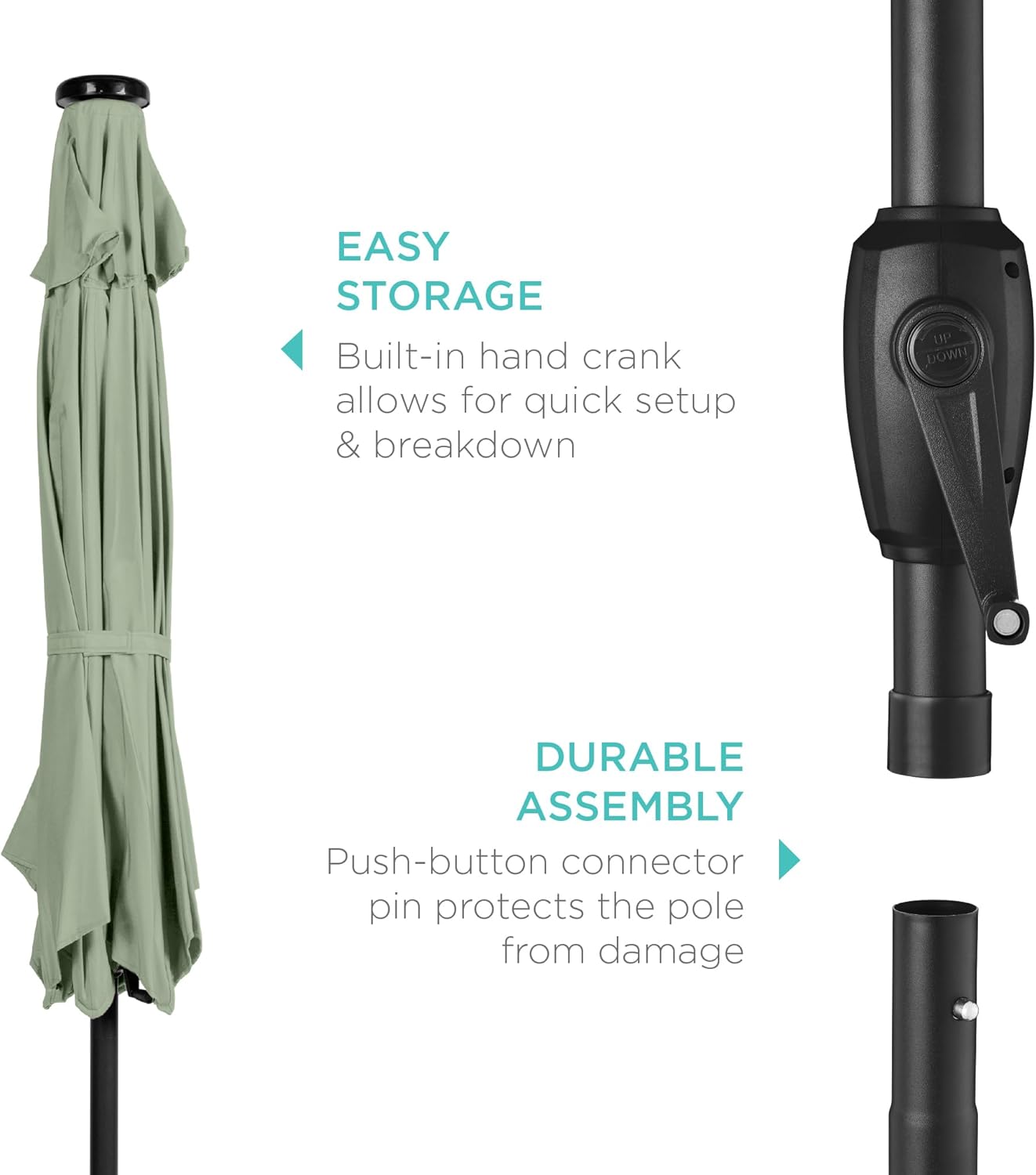 Best Choice Products 7.5ft Outdoor Solar Patio Umbrella for Deck, Pool w/Tilt, Crank, LED Lights