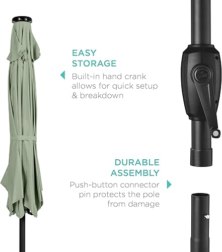 Vista 514 de Best Choice Products - Sombrilla solar de 7.5 pies para exteriores, patio, mesa, mercado, terraza, piscina con inclinación, manivela, luces LED