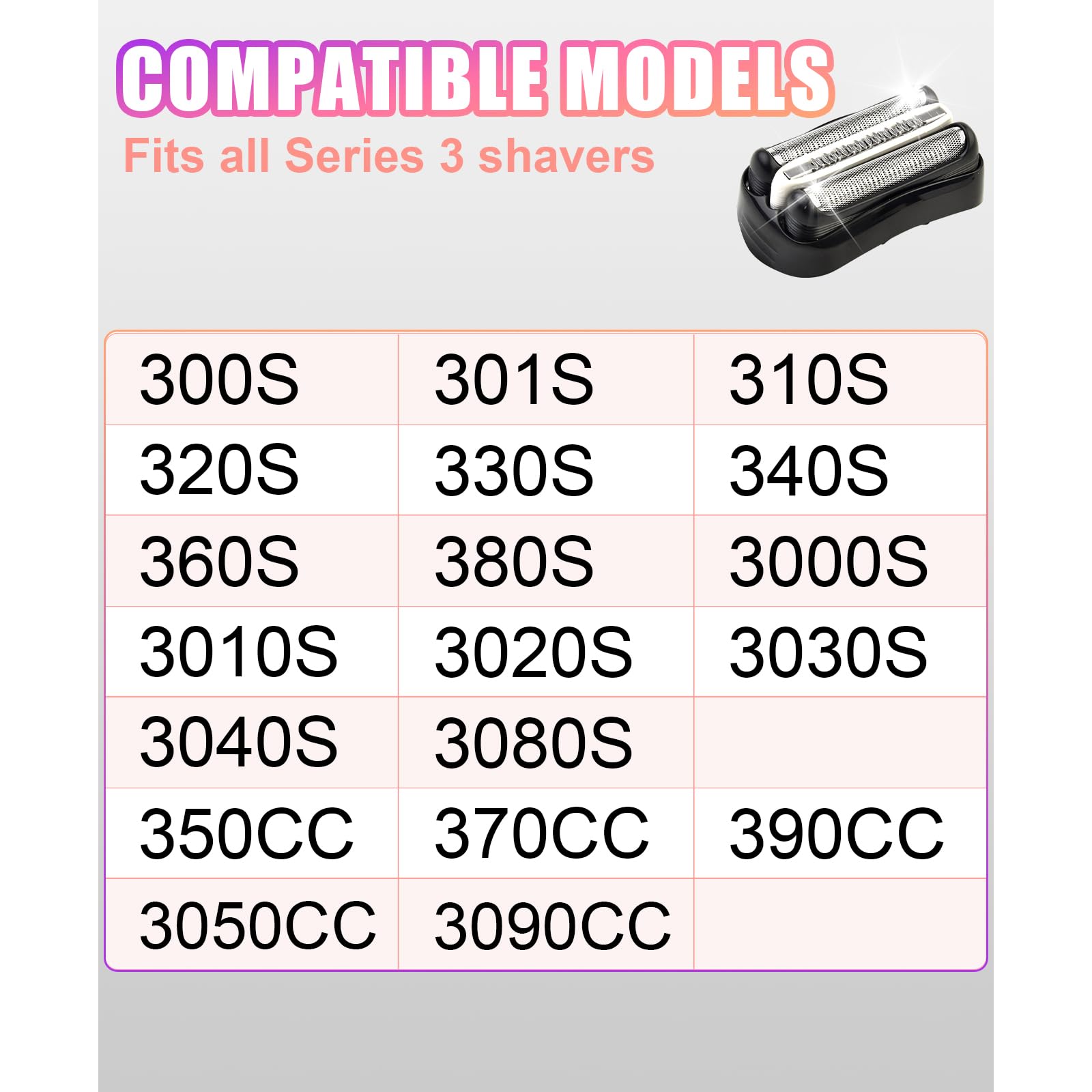 Juego de 2 cabezales de afeitadora de repuesto Serie 3 32B compatibles con Braun S3 3040s 3000s 3050cc 3010s 3070cc 3080s 3090s 310s 3020s 330s 370cc-4 380s-4