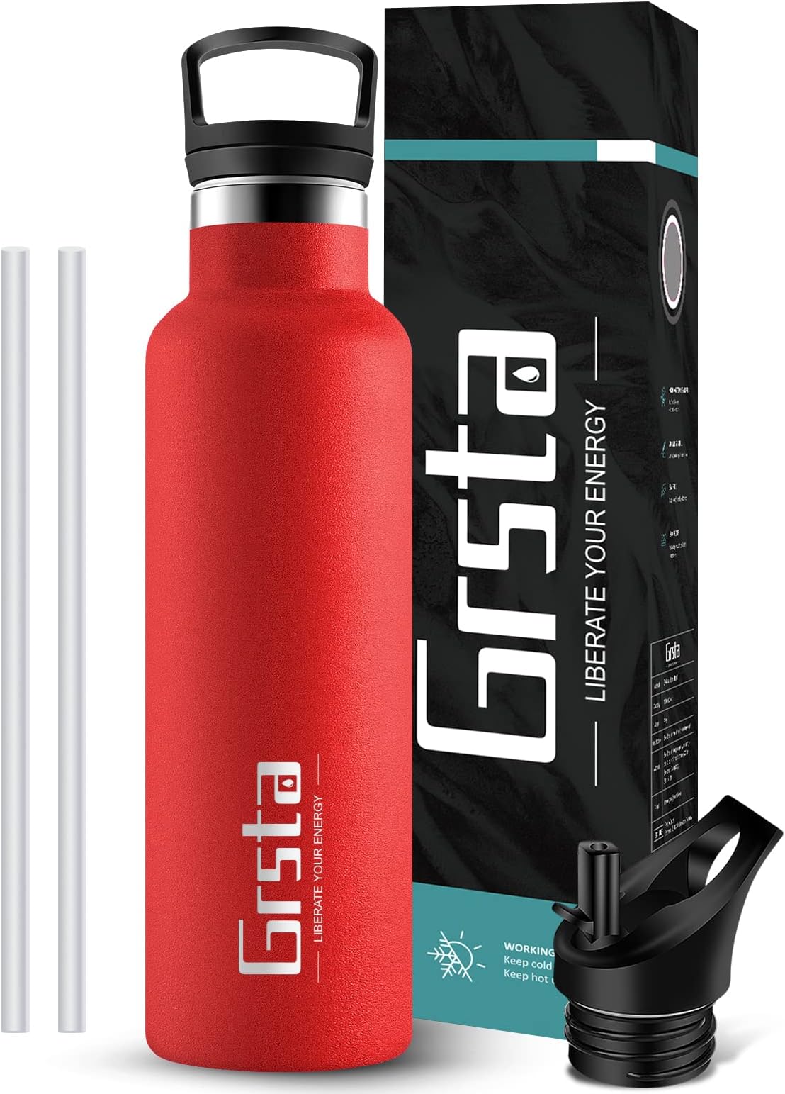 GrstaWater Bottle, Stainless Steel Vacuum Insulated Bottles 350/500/750/1000ml, BPA Free Reusable Drinks Bottle - 12 Hours Hot & 24 Hours Cold, Leakproof Flask for Adult, Kids, Sports, Home, School