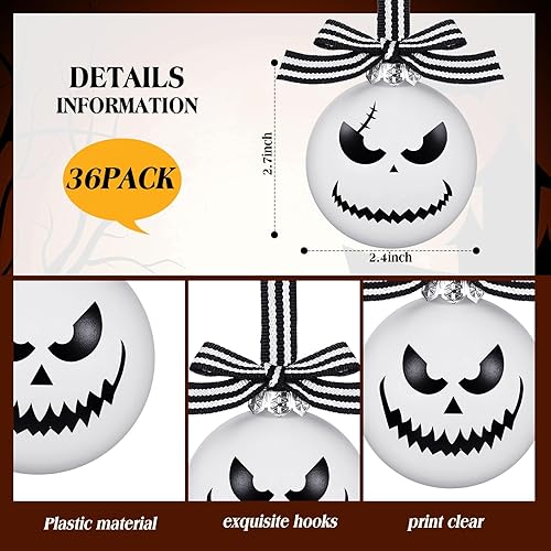 Miniatura 9 de Leyndo 24 piezas de decoración de árbol de Navidad, adornos de Halloween, decoración de bola de fantasma, suministros de fiesta de árbol de Navidad