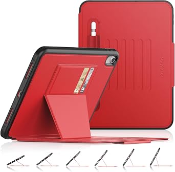 SEYMAC stock Case for iPad A16 11th/10th Generation 11/10.9, Full-Body Drop Protection,[Stitched Slim Pencil Sleeve],Strong Magnetic Auto Sleep Case, Absorbing Multi-Angles Stand, Card Slot- Red