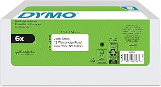 Authentic LW Multi-Purpose Labels for LabelWriter Label Printers, White, 1" x 2-1/8", 6 rolls of 500 (3000 Total)
