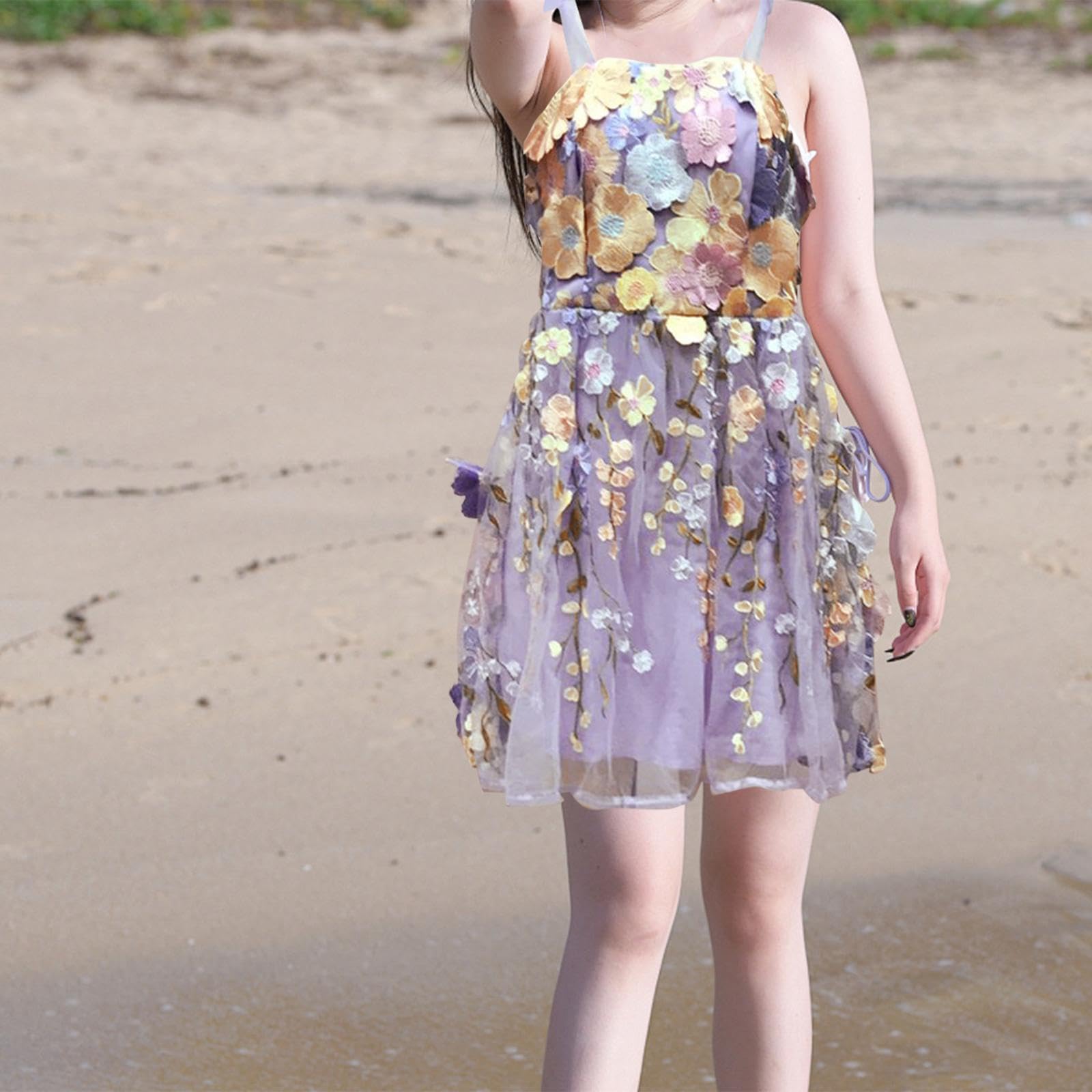 predolo Vestido Corto de Tirantes con Bordado Floral 3D para Mujer, Ideal para Nocturnos Y Graduaciones.