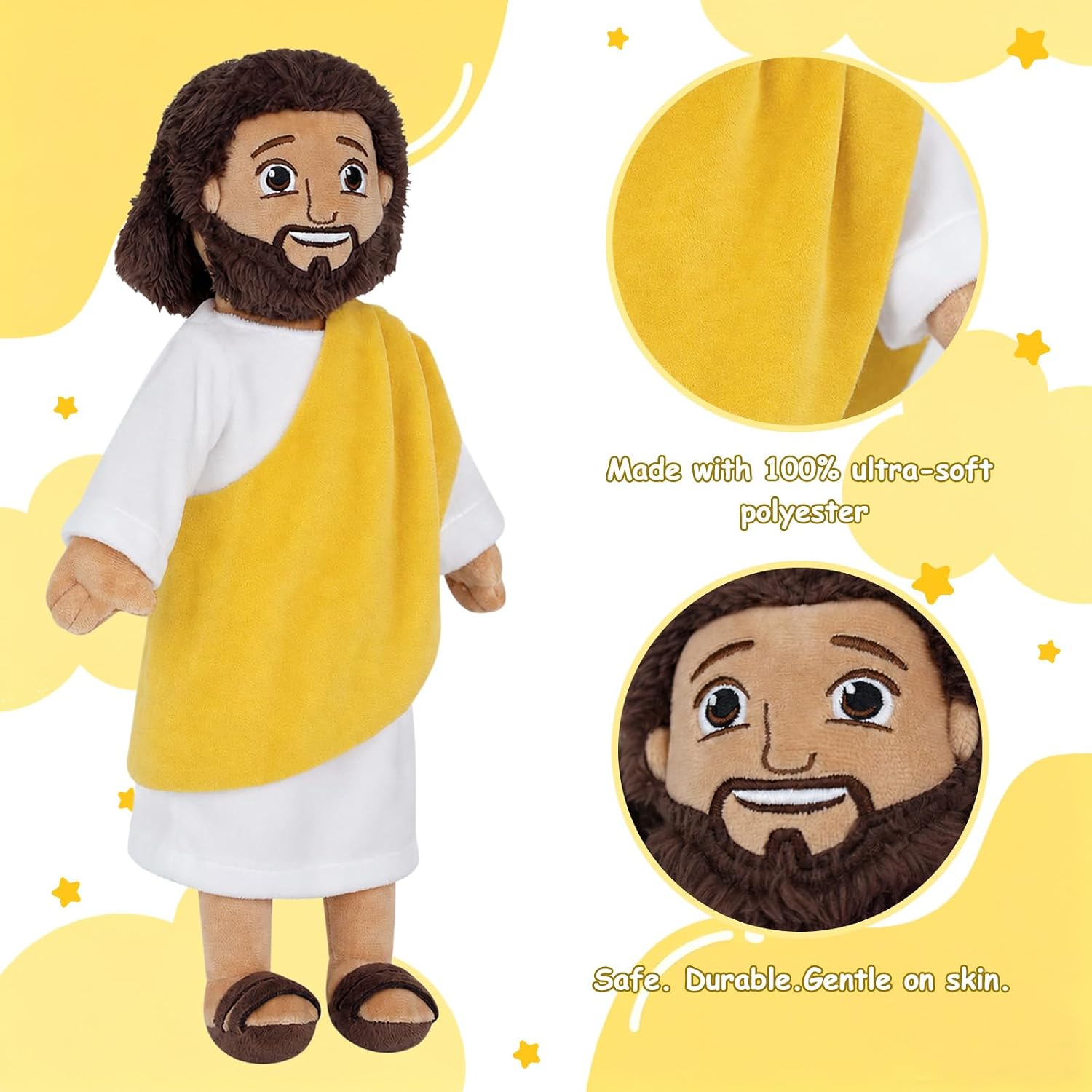 Apragaz 13" Jesus Plush Doll, Jesus Plushies for Kids, Soft & Comfort Christian Toy, Christian Faith Plushie Faith-Based Gift for Boys Girls, Sunday School, Bible Learning, Easter & Christmas(Gold) image 3