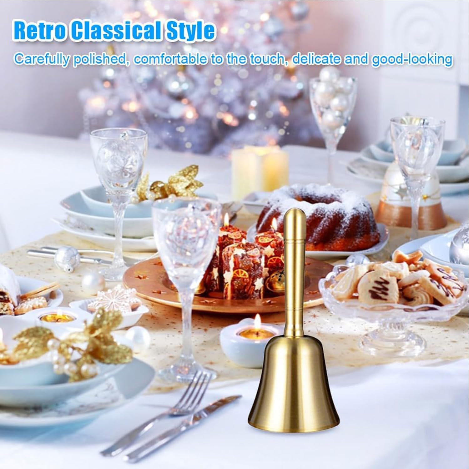 Campana a Mano Con Manico, Campana a Mano In Ottone Massiccio, Campanello Di Servizio, Campanellino Per Cucina, Dinner Bell, Grande Tenuto In Mano Chiamata Campana, Compatto e Portatile