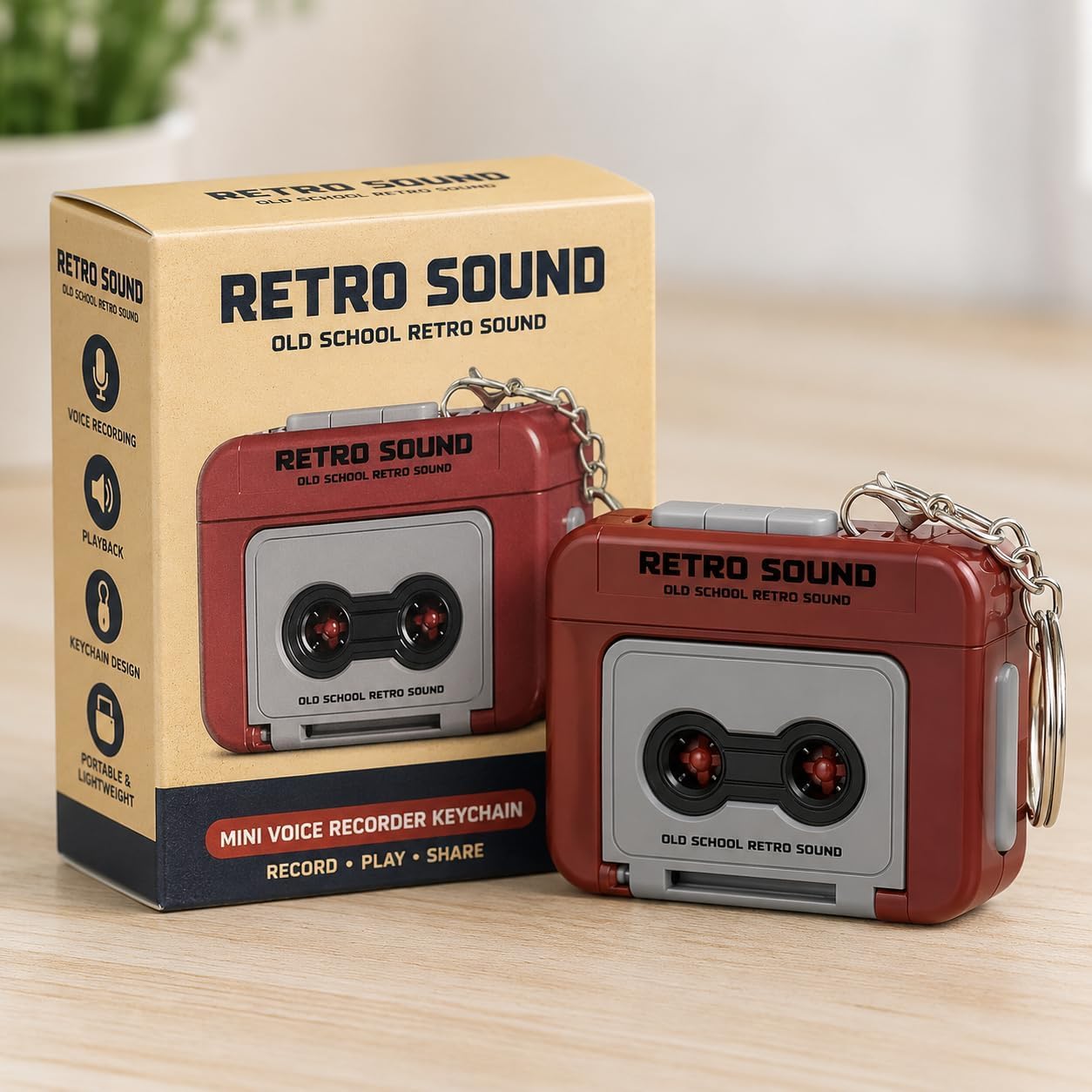 Retro Sound Mini Voice Recorder Keychain – Cute Cassette Style Audio Recording Device with Playback | Portable Keychain Gadget for Bag, Car & Bike | Random Color (Blue/Brown)-image-16