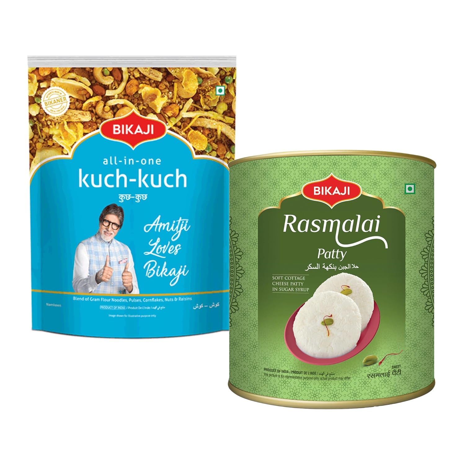 Bikaji Rasmalai Patty 1Kg & All In One Kuch Kuch 1Kg Combo | Ready to Eat Indian Namkeen | Crunchy Bar Snack, Tea-Time Munchies & Party Mix | Authentic Munching Pack for Sharing & Everyday Snacking