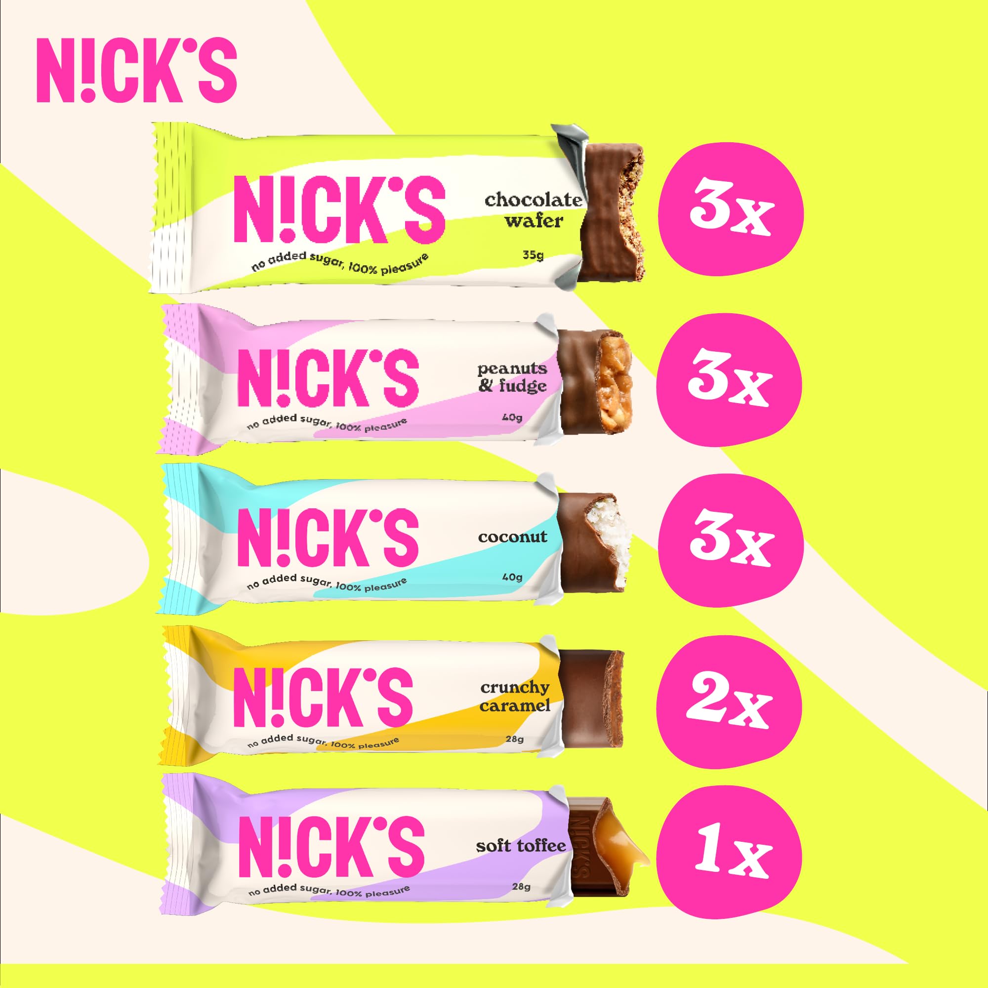 NICKS Favorita Mix de Chocolate con Barritas Keto Dieta Snacks Sin Azúcar Añadido Low Carb Caramelos Dulces Sin Gluten (12 x Chocolatinas)
