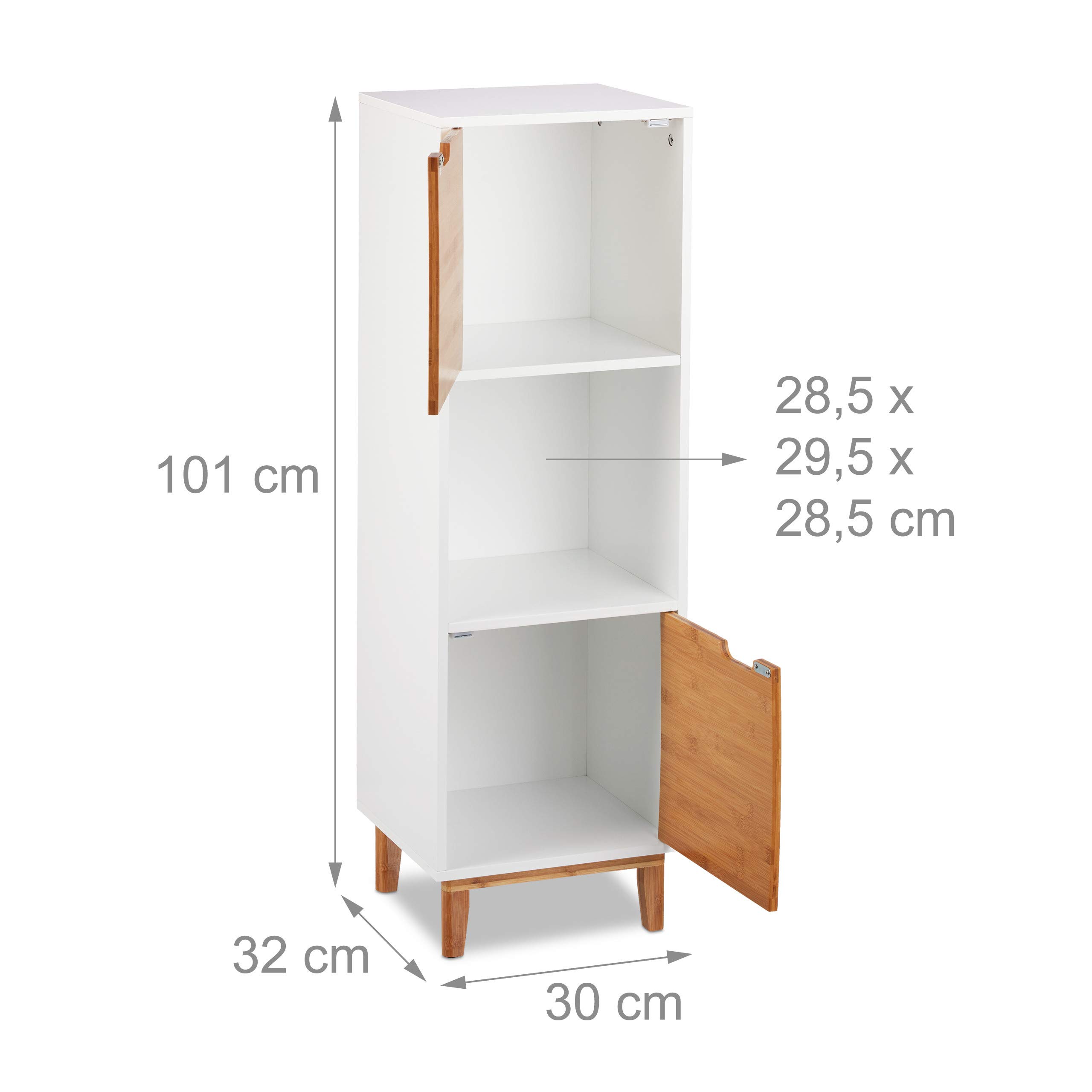 Relaxdays Estantería, Librería con Puerta, Estilo escandinavo, MDF y bambú, Blanco, 101x32x30 cm