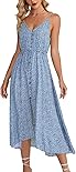 BROVAVE Women's 2024 Summer Casual Boho Sundress Polka Dot Spaghetti Strap V Neck Flowy Midi Dresses(008 Light Blue, Small)