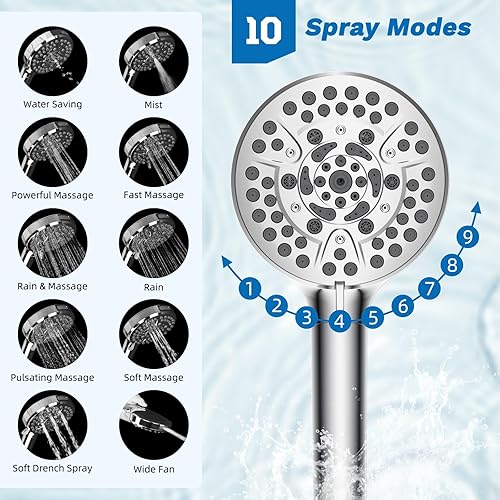 Miniatura 3 de Hibbent Combo de cabezal de regadera, 13 pulgadas, alta presión, 5 chorros, 10 modos de pulverización, brazo metálico desviador de 4 vías con modo