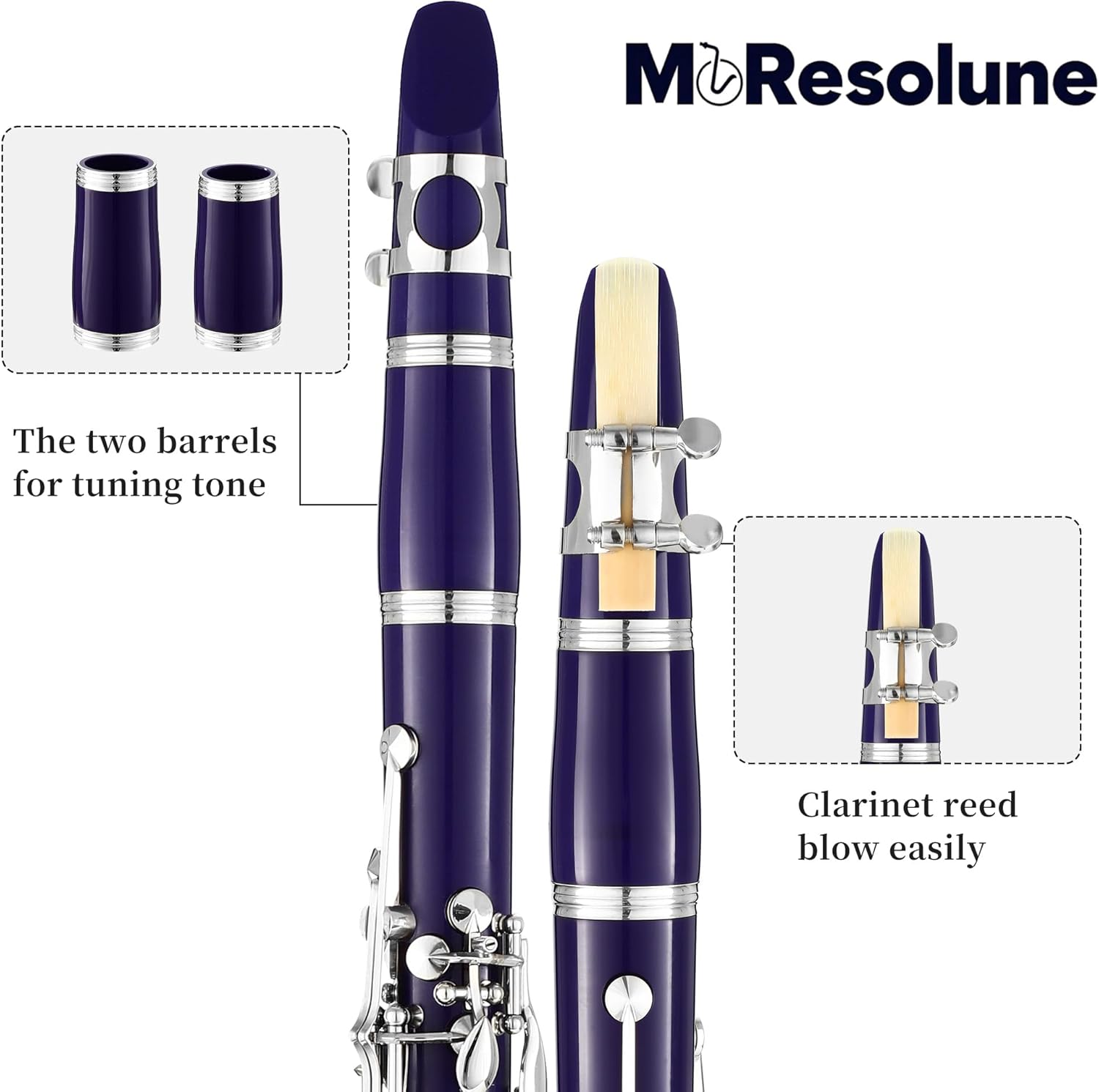 Bb Clarinet, Nickel-Plated B Flat Clarinet for Student Beginner with Case and Stand Musical Instrument for School Band (Purple)