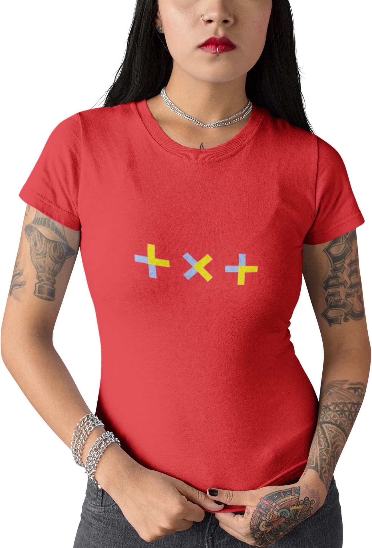 Adullam TXT Kpop | T-Shirt | Girl's Half Sleeves | TXT K-POP T-Shirt | T-Shirt | TXT Merchandise | TXT for Girls | TXT Cat & Dog | TXT Our Summer | Tomorrow X Together Blue Orangeade