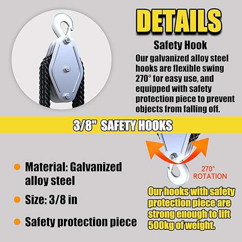 Miniatura 5 de Block and Tackle Polea resistente de resistencia a la rotura de 2200 libras, polea de cuerda de 50 pies 38 pulgadas, sistema de polea de elevación