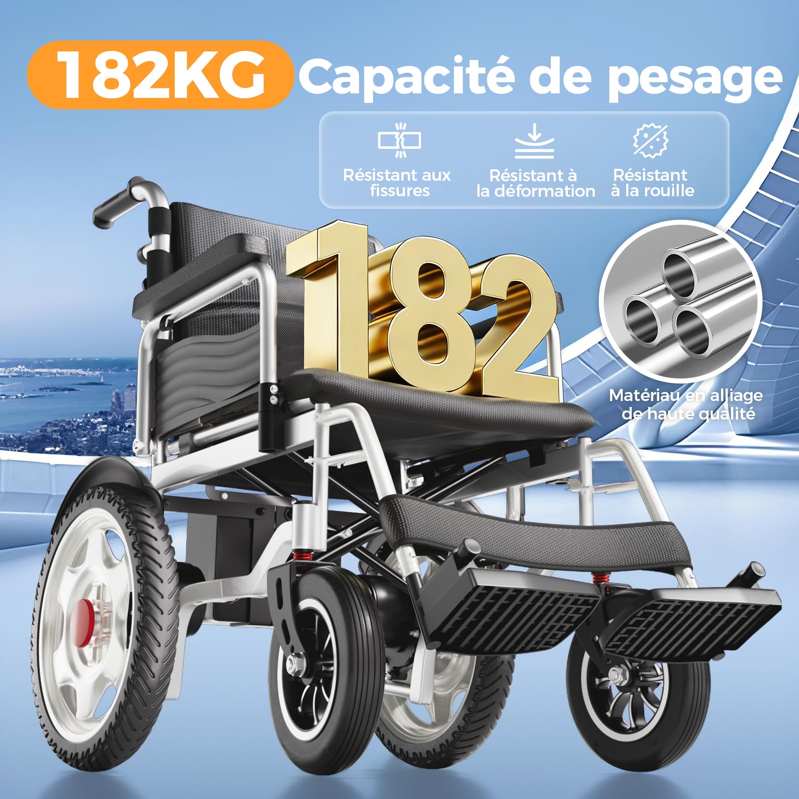 Fauteuil roulant electrique pliable adulte, assise 50 cm pour obèse, voyage | Grande taille, capacité de charge 182kg, large tout terrain scooter pour handicapé, autonomie de 25 km