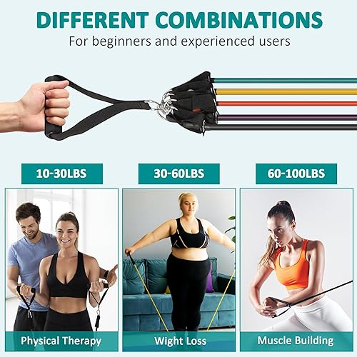 Miniatura 6 de Juego de 11 bandas de resistencia, bandas de entrenamiento de ejercicio con asas, correas de tobillo, anclaje de puerta para gimnasio en casa,