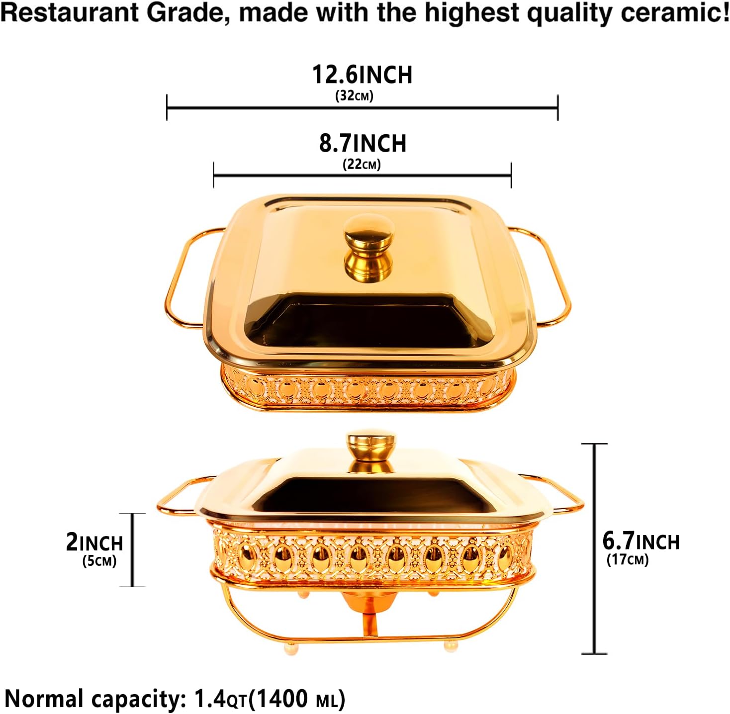 Casserole Dish 8" x 8" Glass Baking Dish with Stainless Steel Lid and Rack, Golden Square 1.4 Qt Large Baking Pan for Casserole & Lasagna, Microwave Dishwasher Freezer Oven Safe