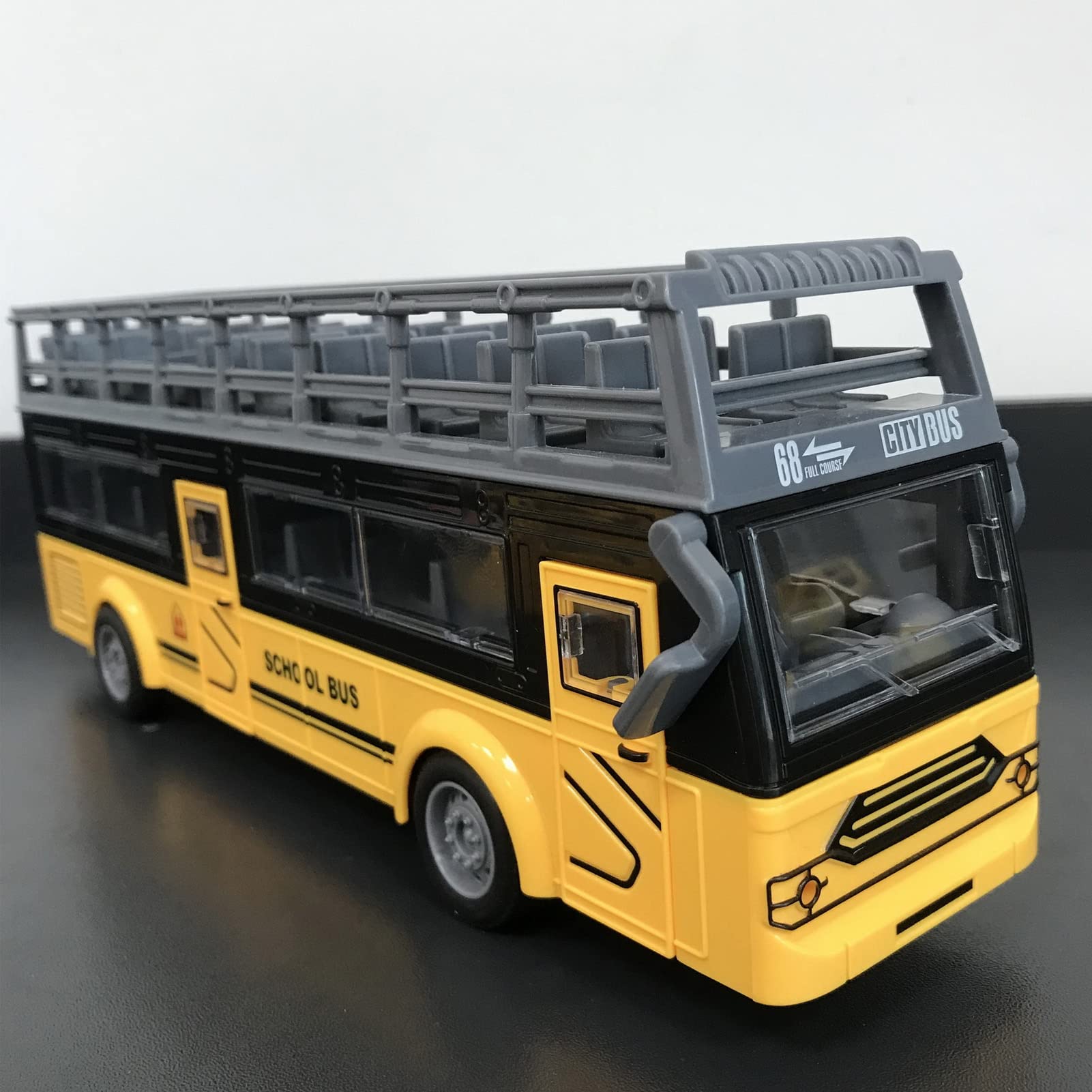 Syrisora Autobús RC, Juguete de Dos Pisos con Control Remoto con Diseño Anticolisión y Palanca Hidráulica, para Edades de 3 Años en Adelante (Autobús Escolar QH204 7)
