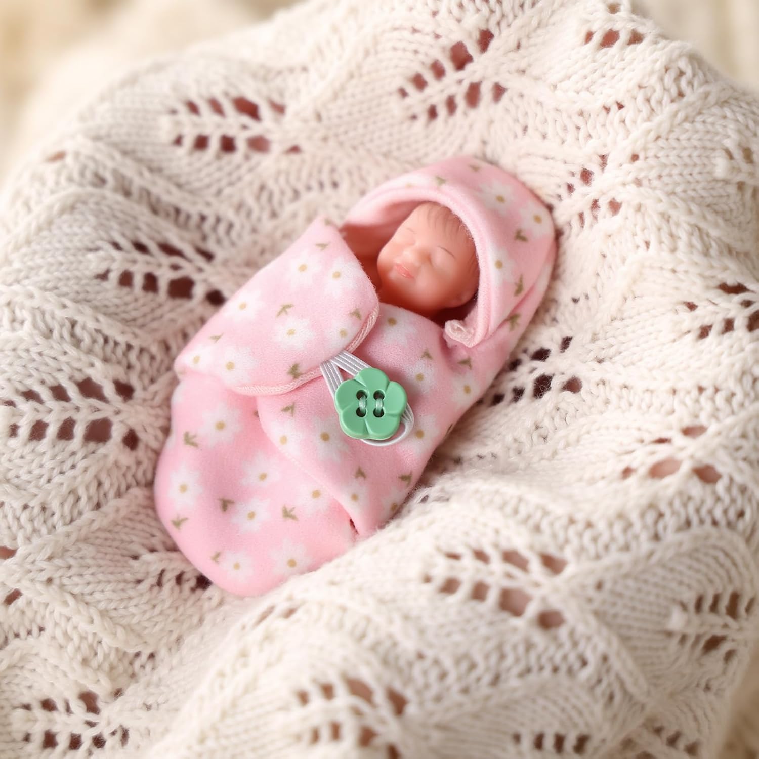 BABESIDE Mini Full Silicone Baby Doll Set – 4.5 Inch Realistic Sleeping Newborn Doll with Feeding Bottle, Stroller, High Chair & Gift Box, Soft Silicone Mini Reborn Baby Toy for Kids Age 3+